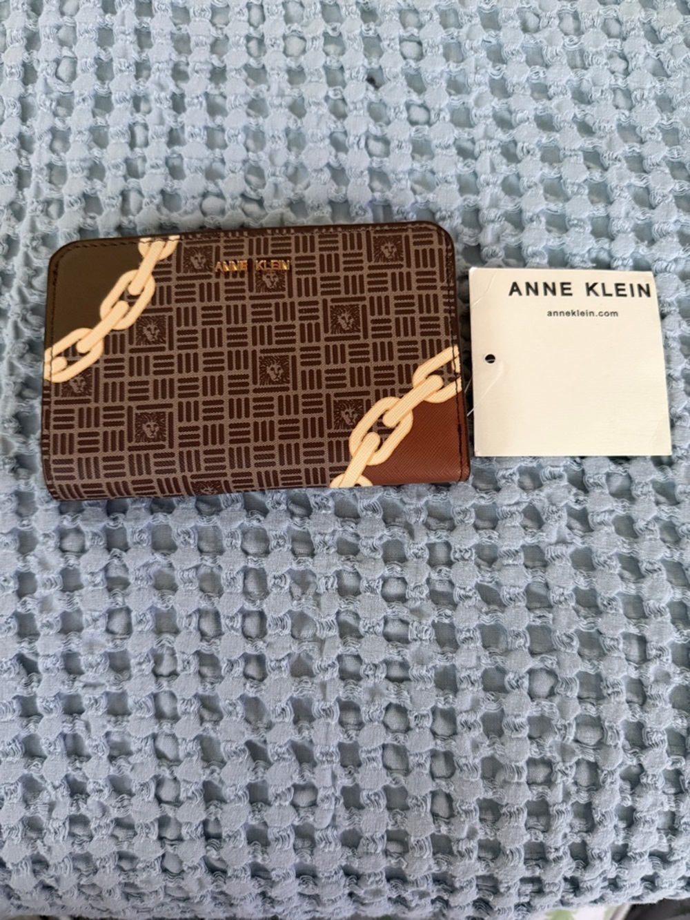 Anne Klein Brown and Cream Chain-Print Card Holder